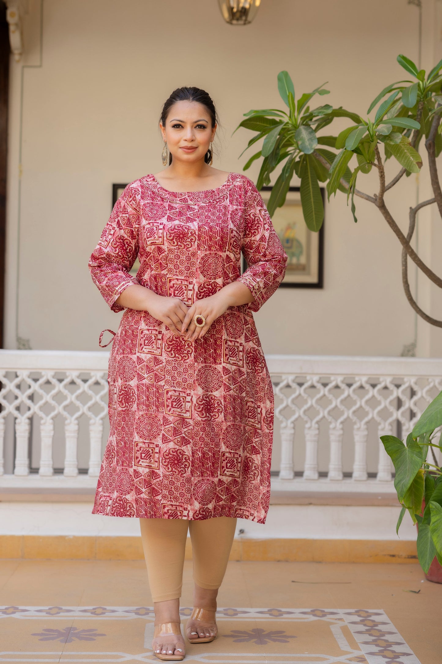 Red Gota Work Straight Kurti