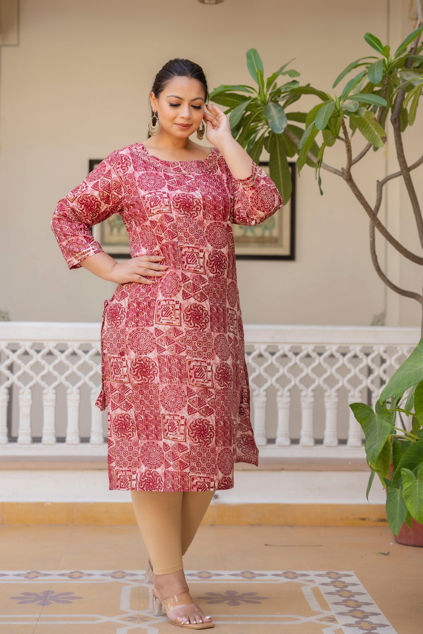 Red Gota Work Straight Kurti