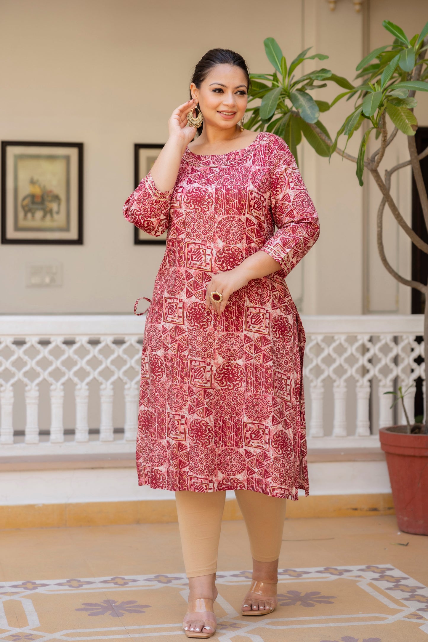 Red Gota Work Straight Kurti