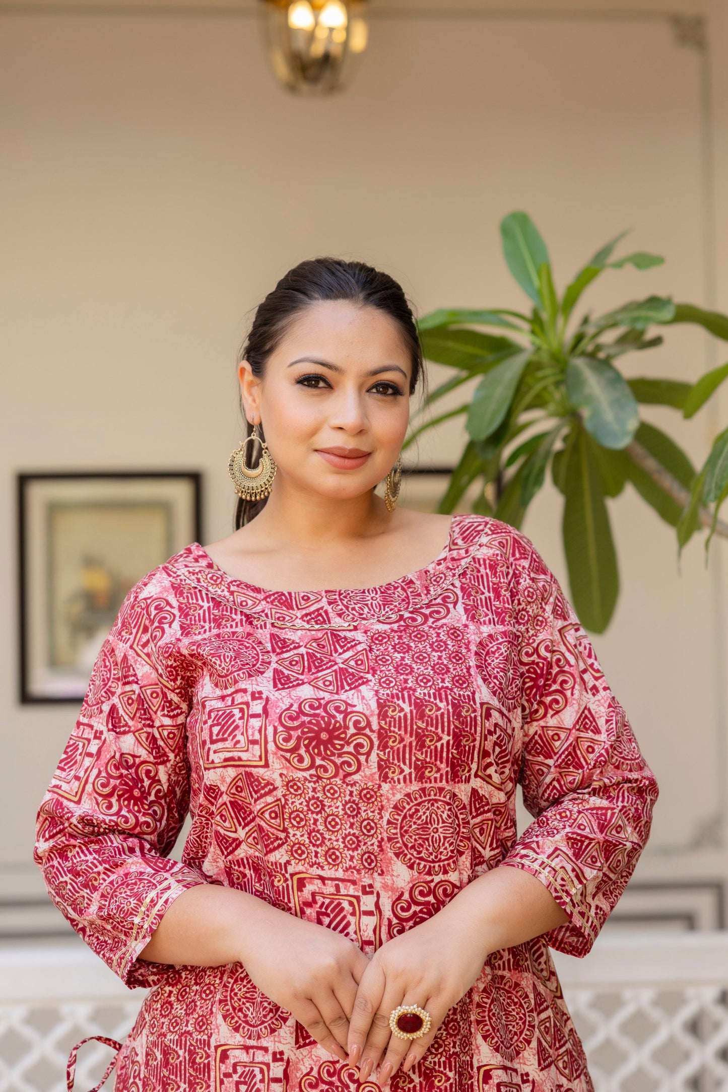 Red Gota Work Straight Kurti