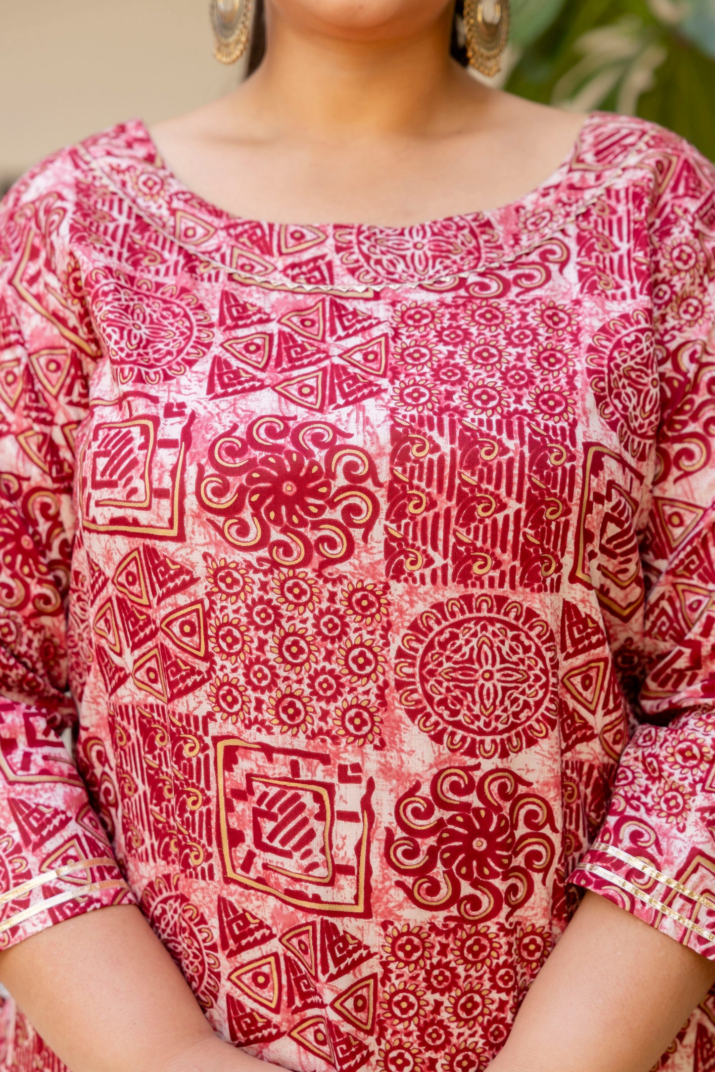 Red Gota Work Straight Kurti