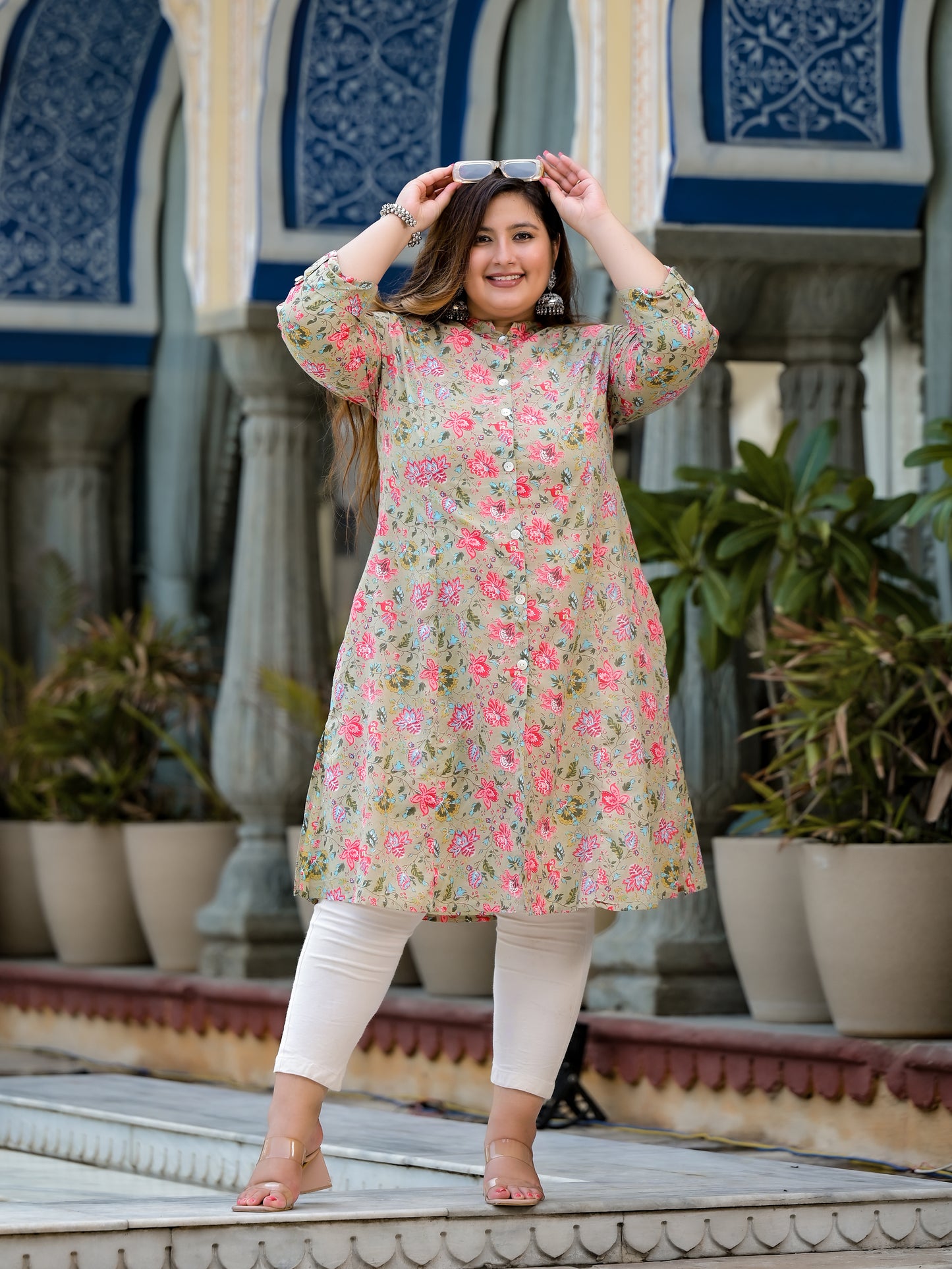 Beige Front Slit Princess Cut 'A' Line Kurta