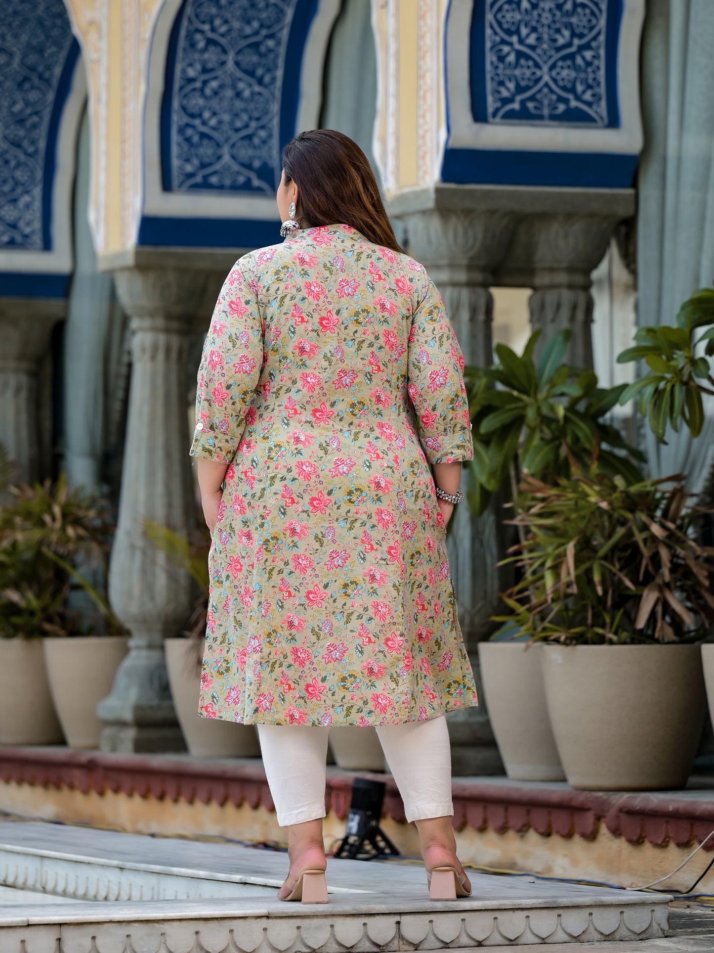 Beige Front Slit Princess Cut 'A' Line Kurta