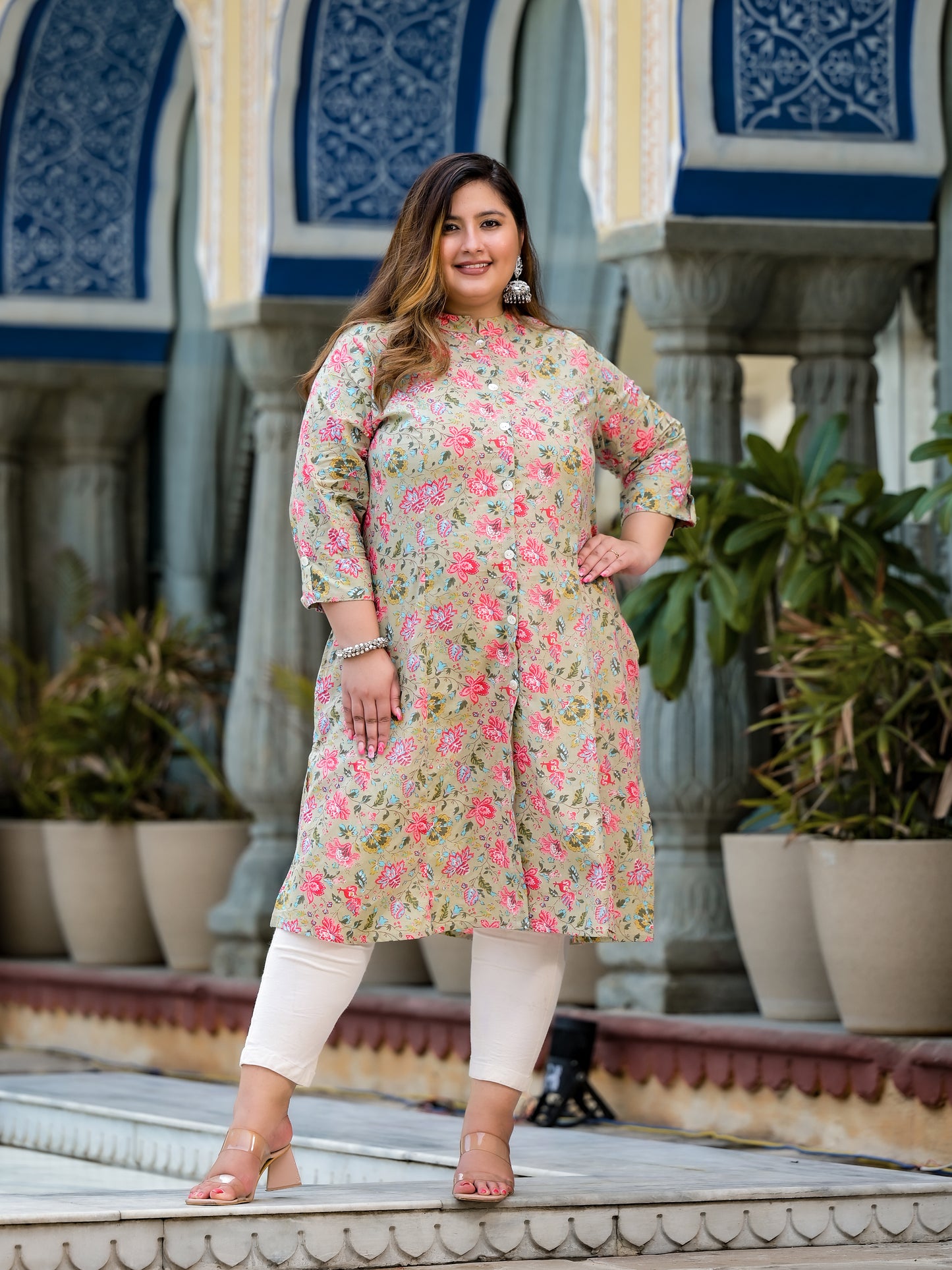 Beige Front Slit Princess Cut 'A' Line Kurta