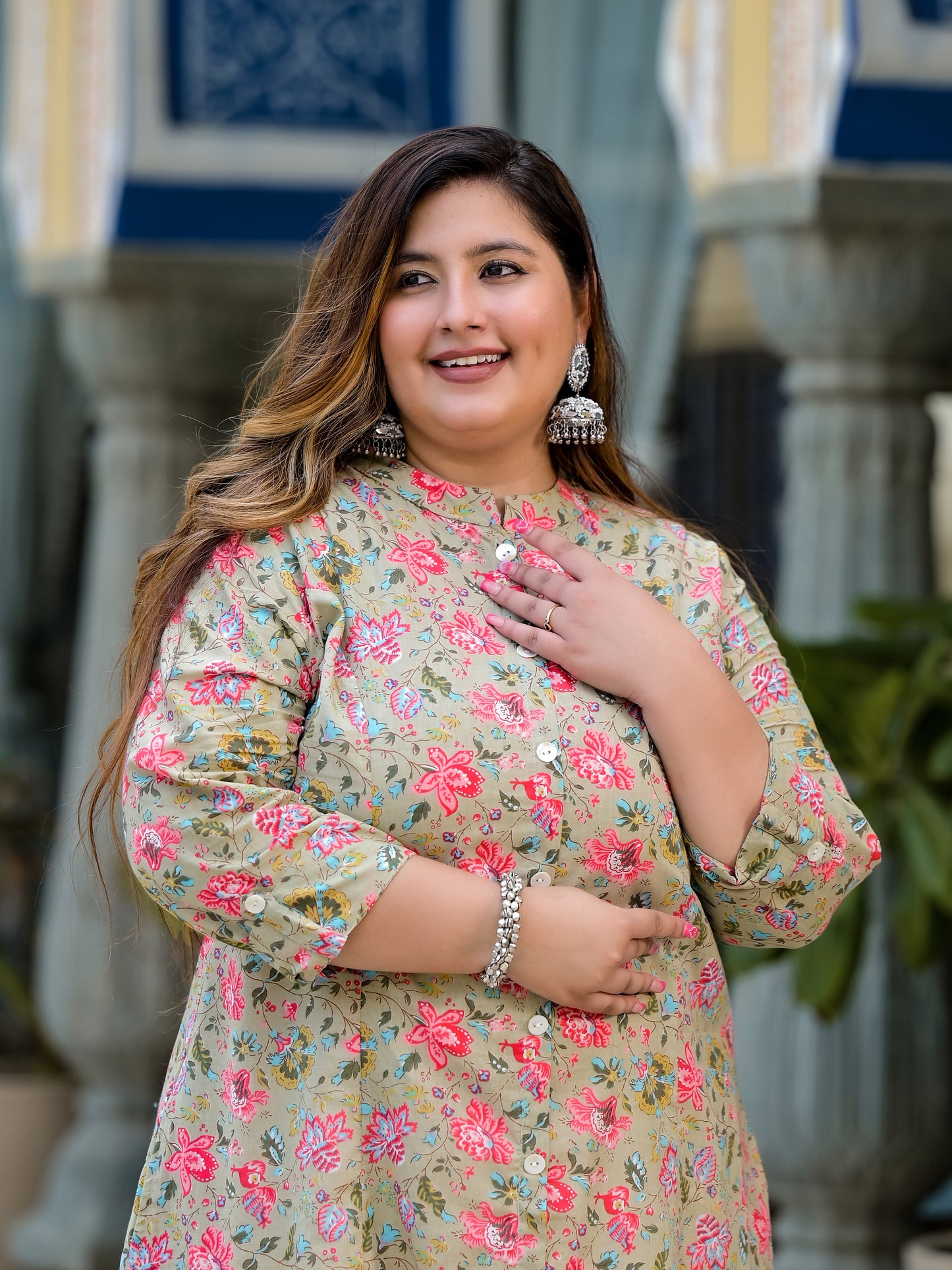 Beige Front Slit Princess Cut 'A' Line Kurta