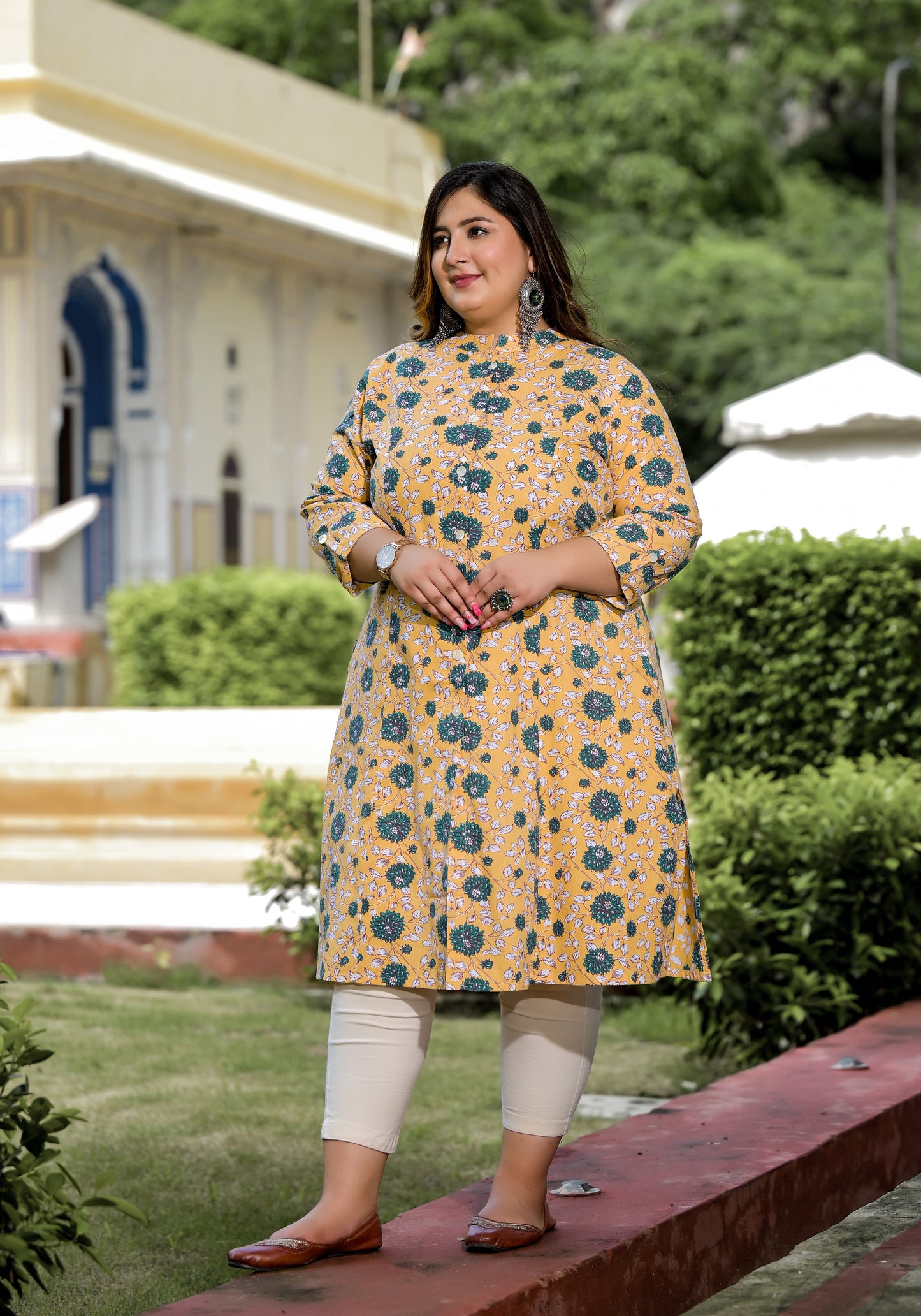 Yellow Front Slit 'A' Line Kurta (Cotton)