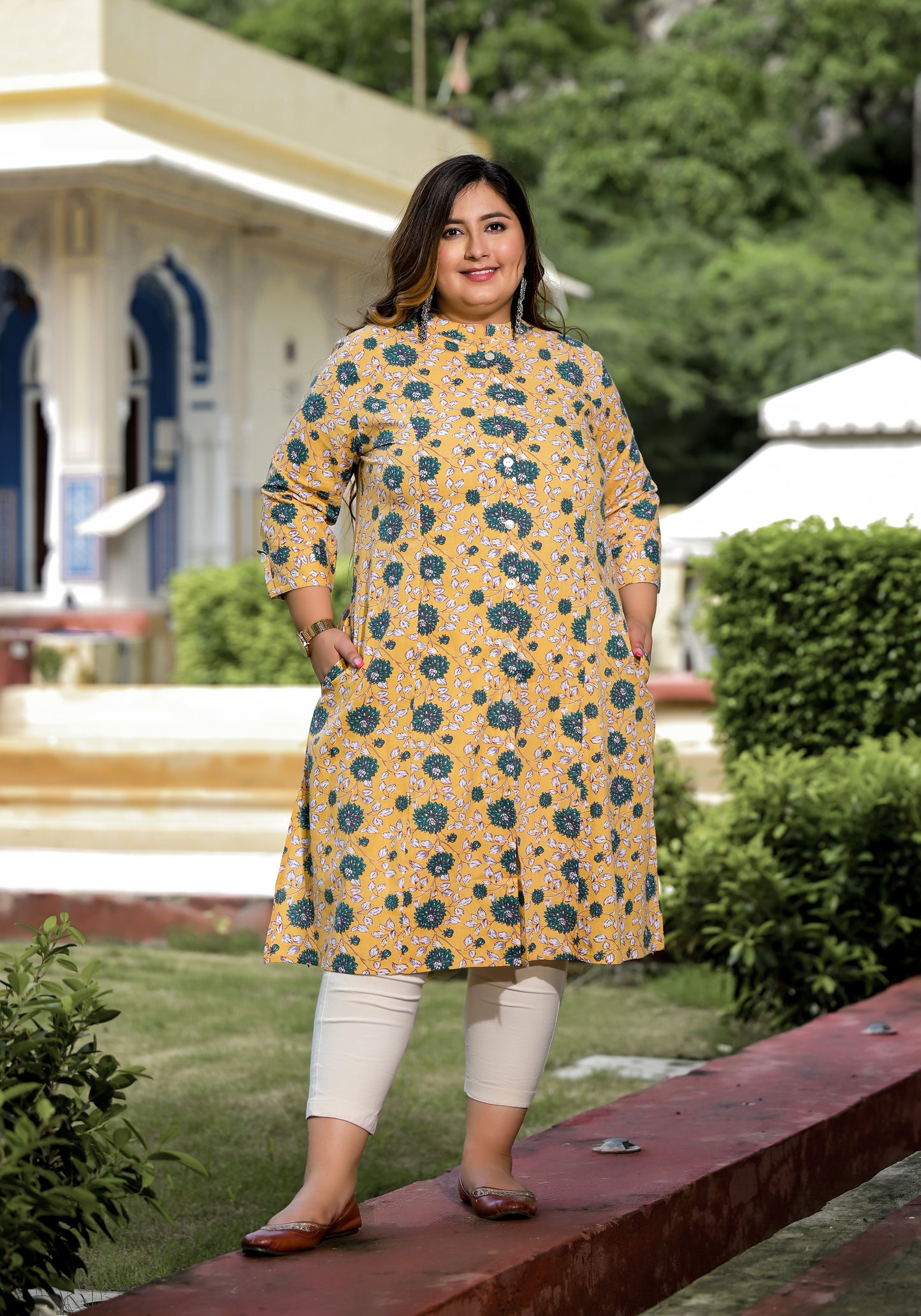 Yellow Front Slit 'A' Line Kurta (Cotton)