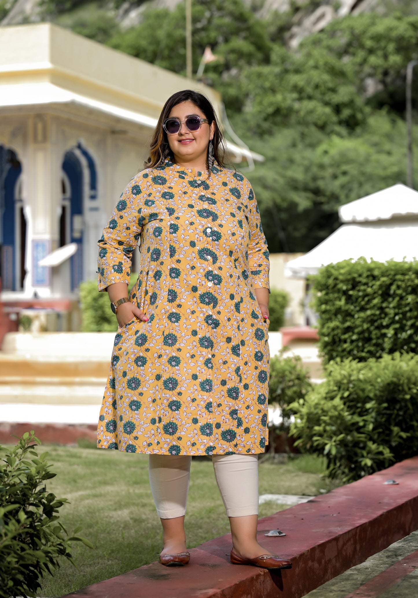 Yellow Front Slit 'A' Line Kurta (Cotton)