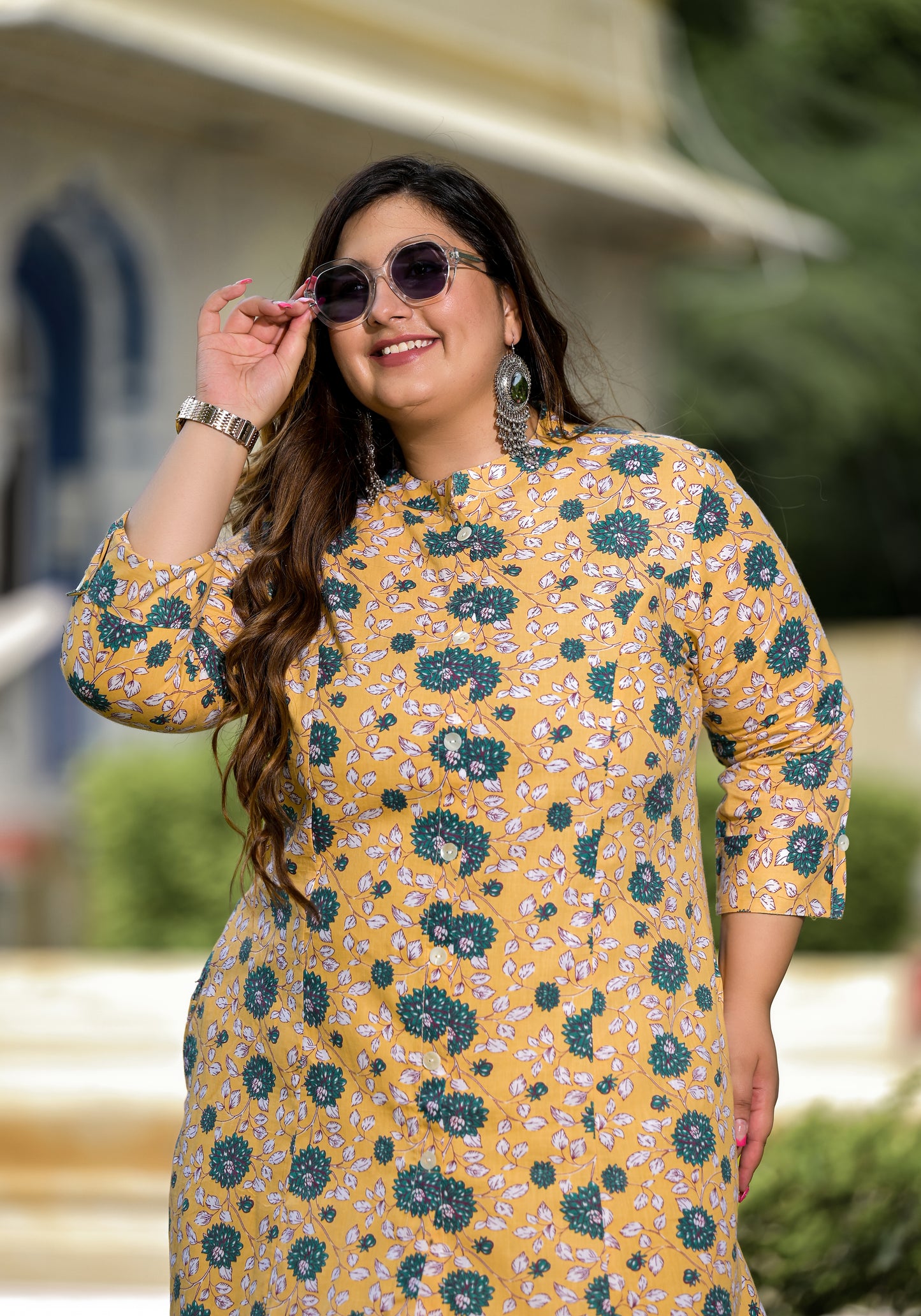 Yellow Front Slit 'A' Line Kurta (Cotton)