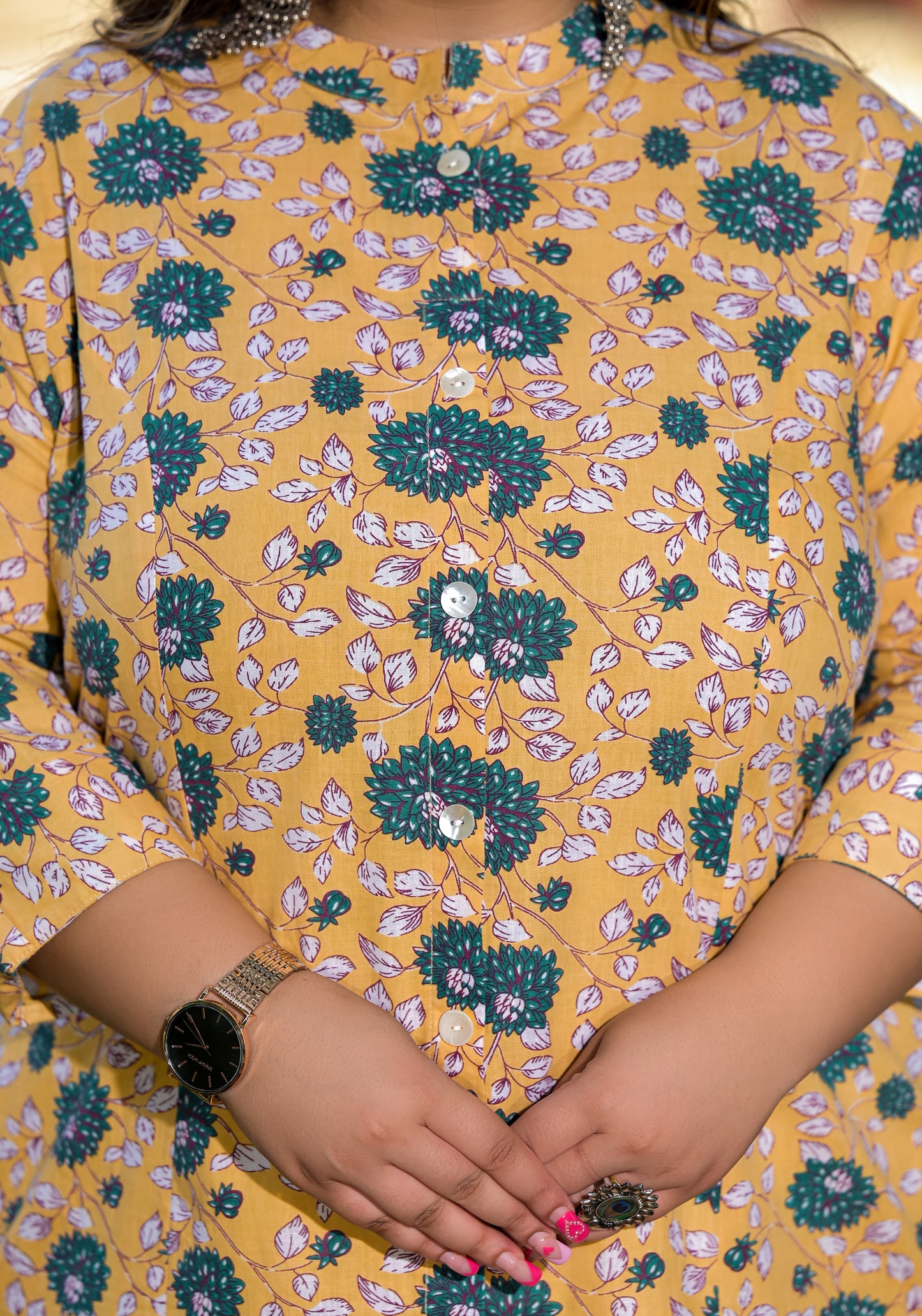 Yellow Front Slit 'A' Line Kurta (Cotton)