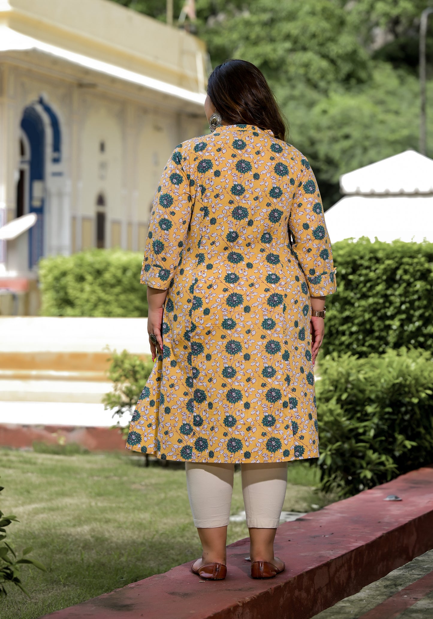 Yellow Front Slit 'A' Line Kurta (Cotton)