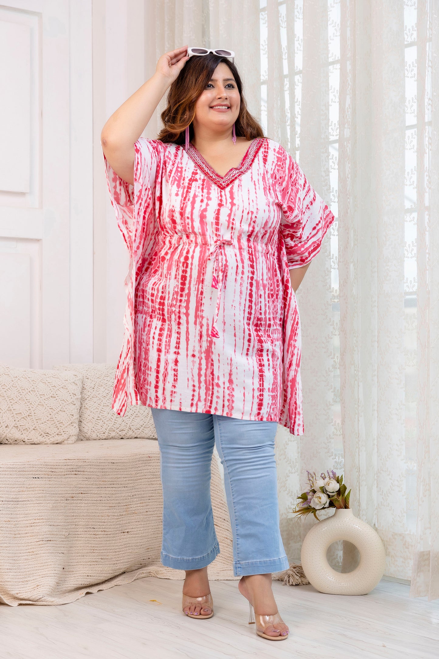 Pink Tie-Dye Kaftan Tunic Top