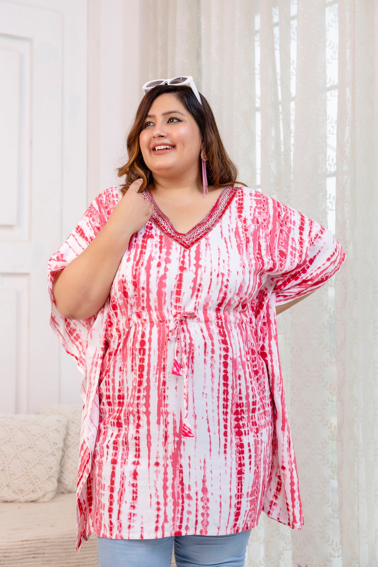 Pink Tie-Dye Kaftan Tunic Top
