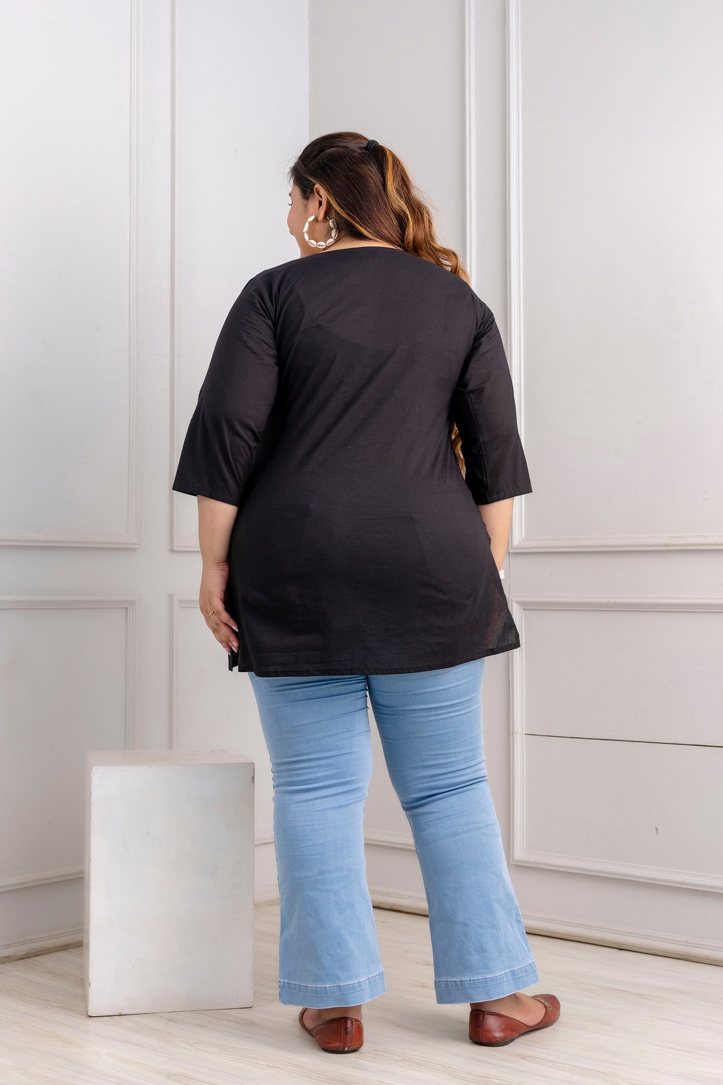 Black Embroidered Pure Cotton Top