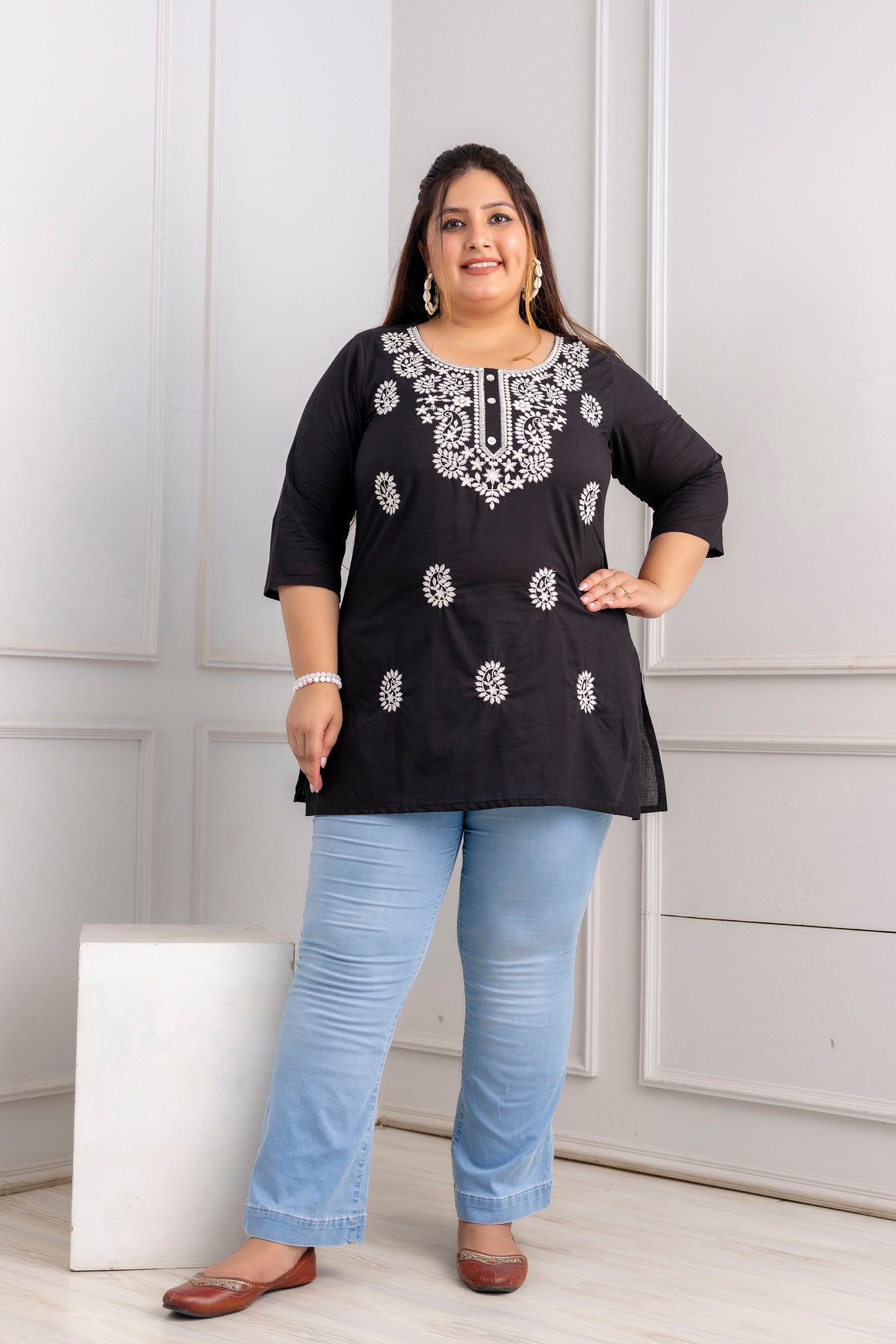 Black Embroidered Pure Cotton Top