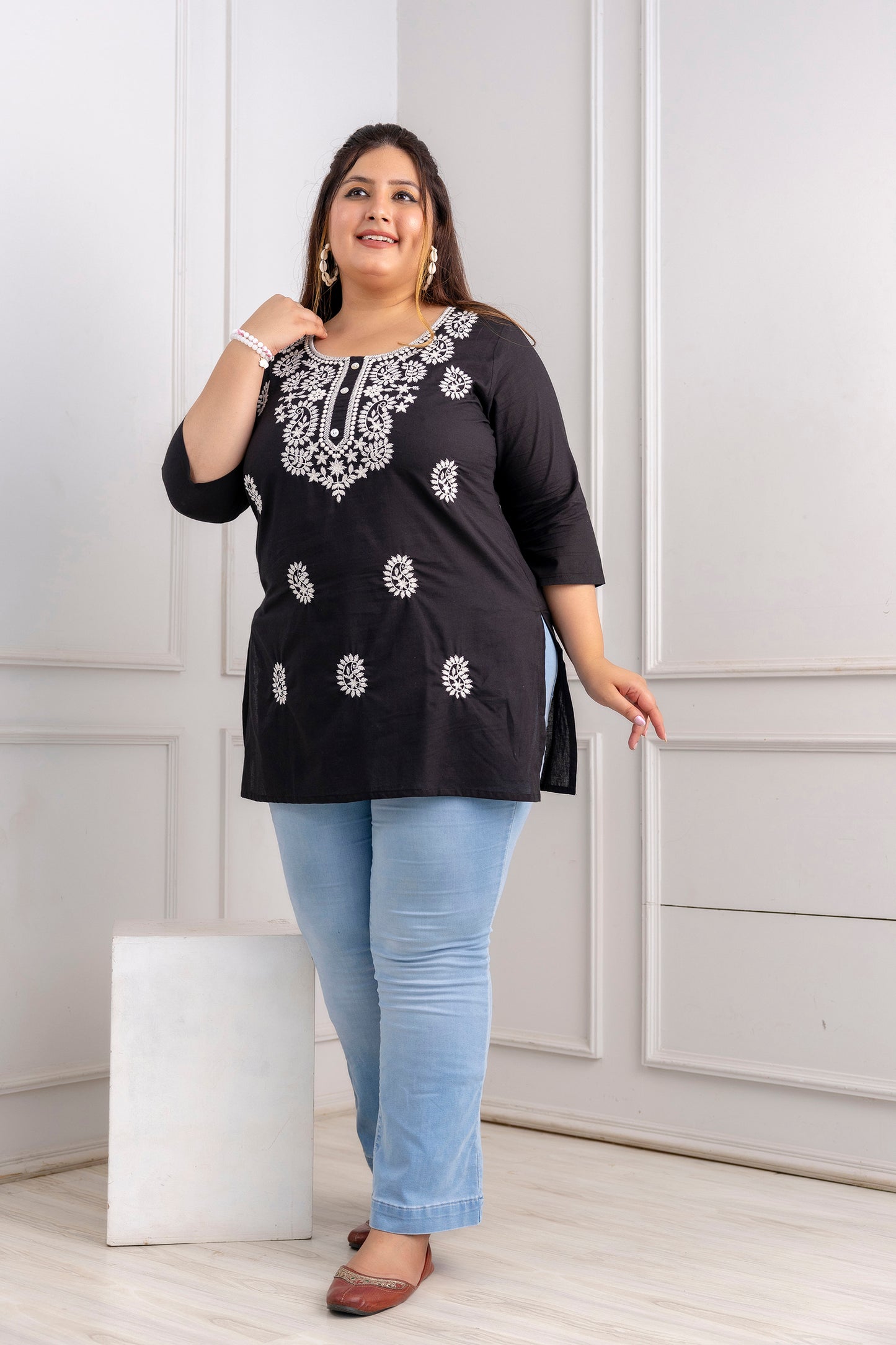 Black Embroidered Pure Cotton Top