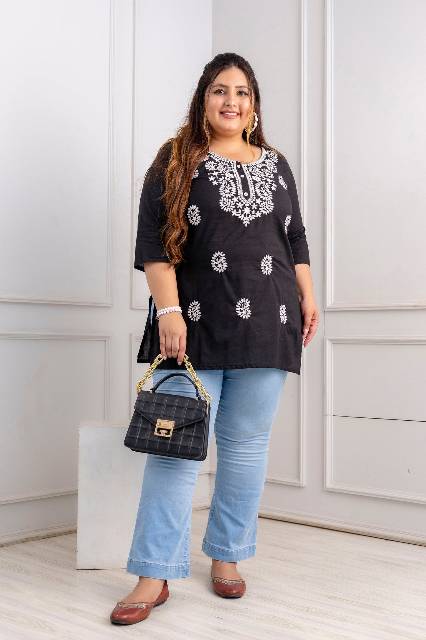Black Embroidered Pure Cotton Top