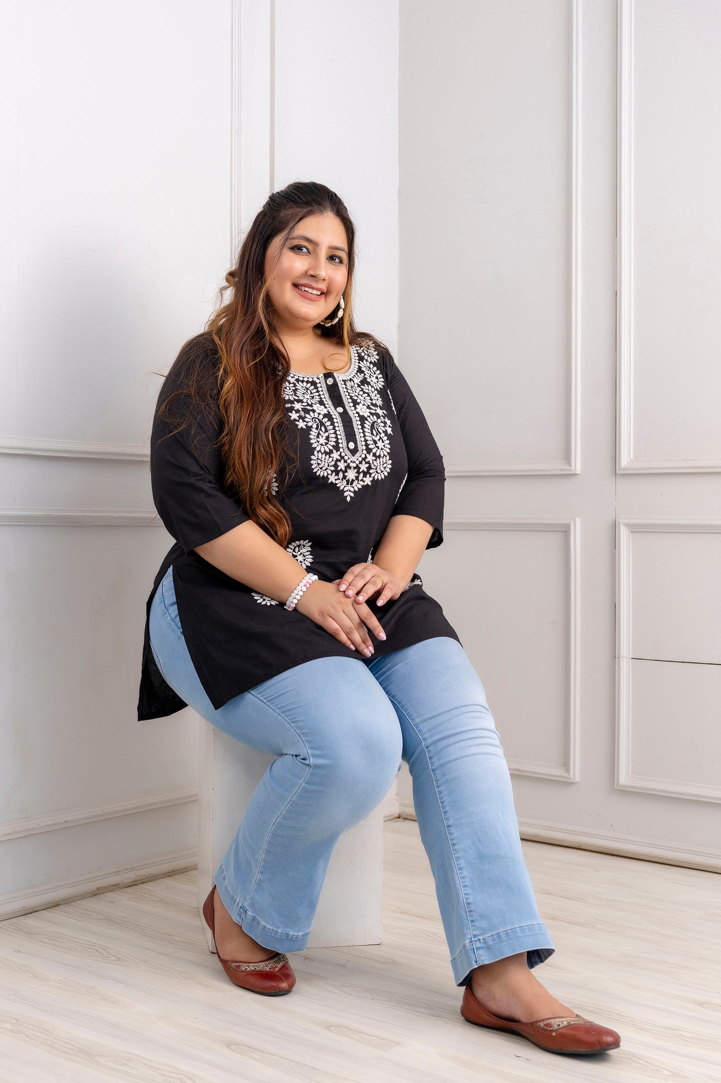 Black Embroidered Pure Cotton Top