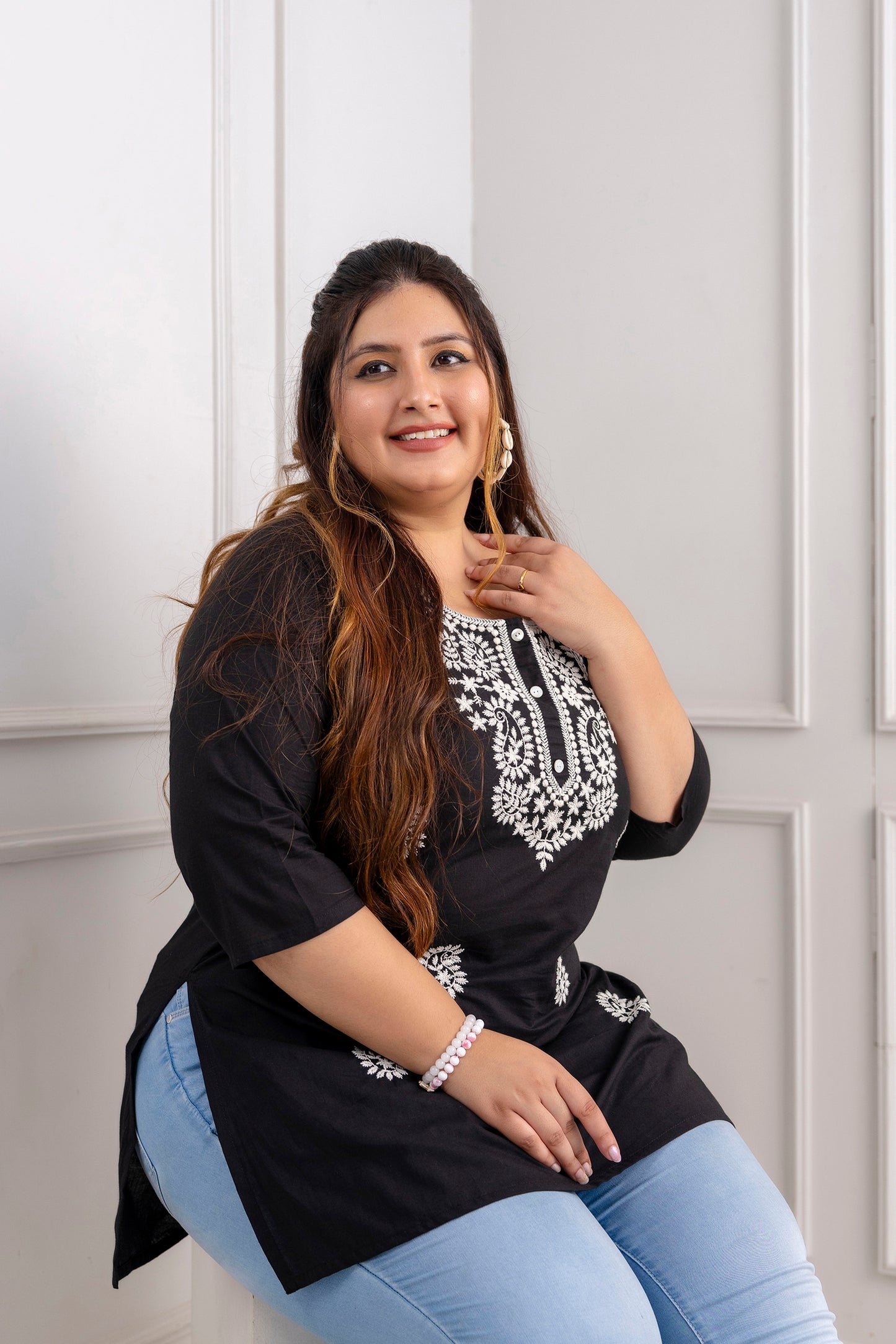 Black Embroidered Pure Cotton Top