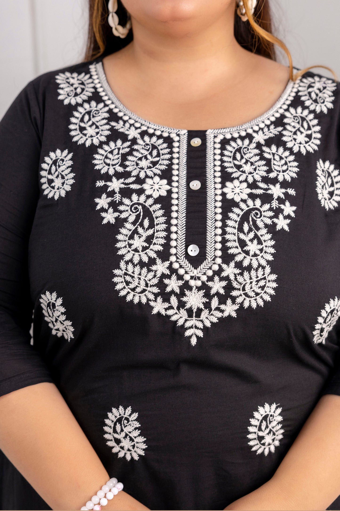 Black Embroidered Pure Cotton Top