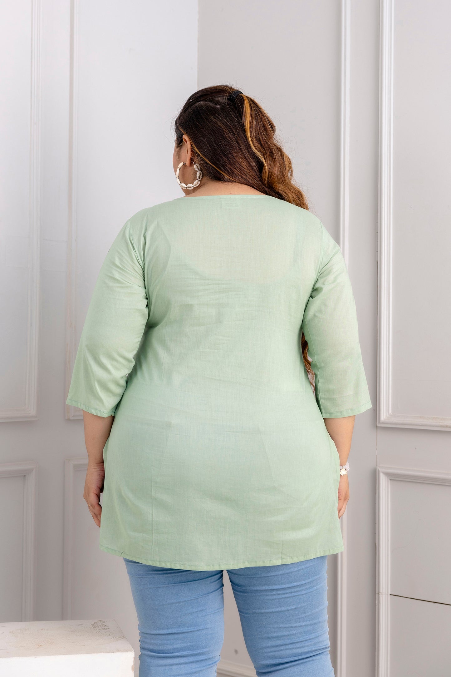 Pistachio Green Embroidered Pure Cotton Top