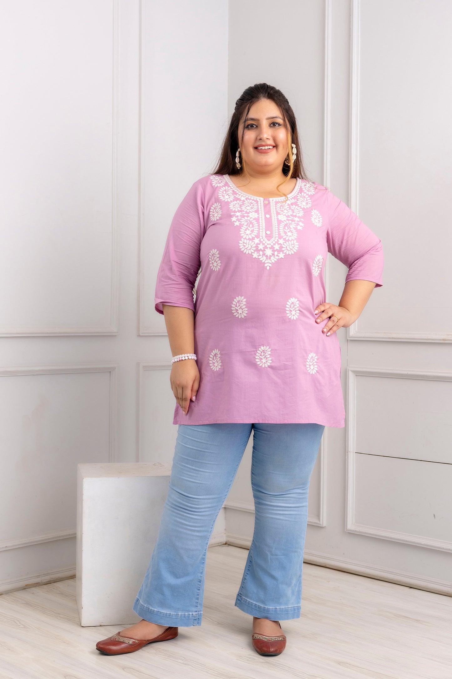 Light Pink Embroidered Pure Cotton Top