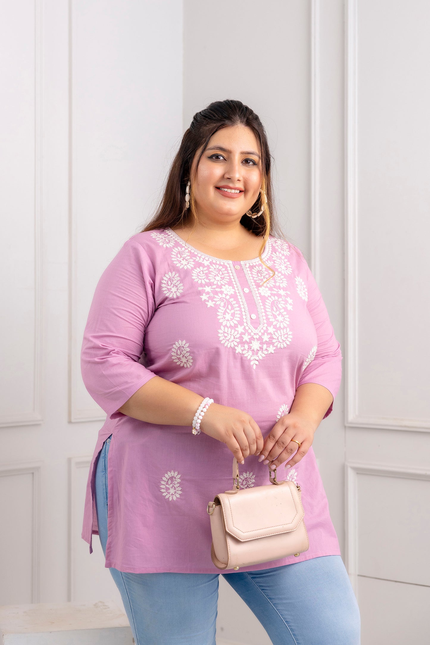 Light Pink Embroidered Pure Cotton Top