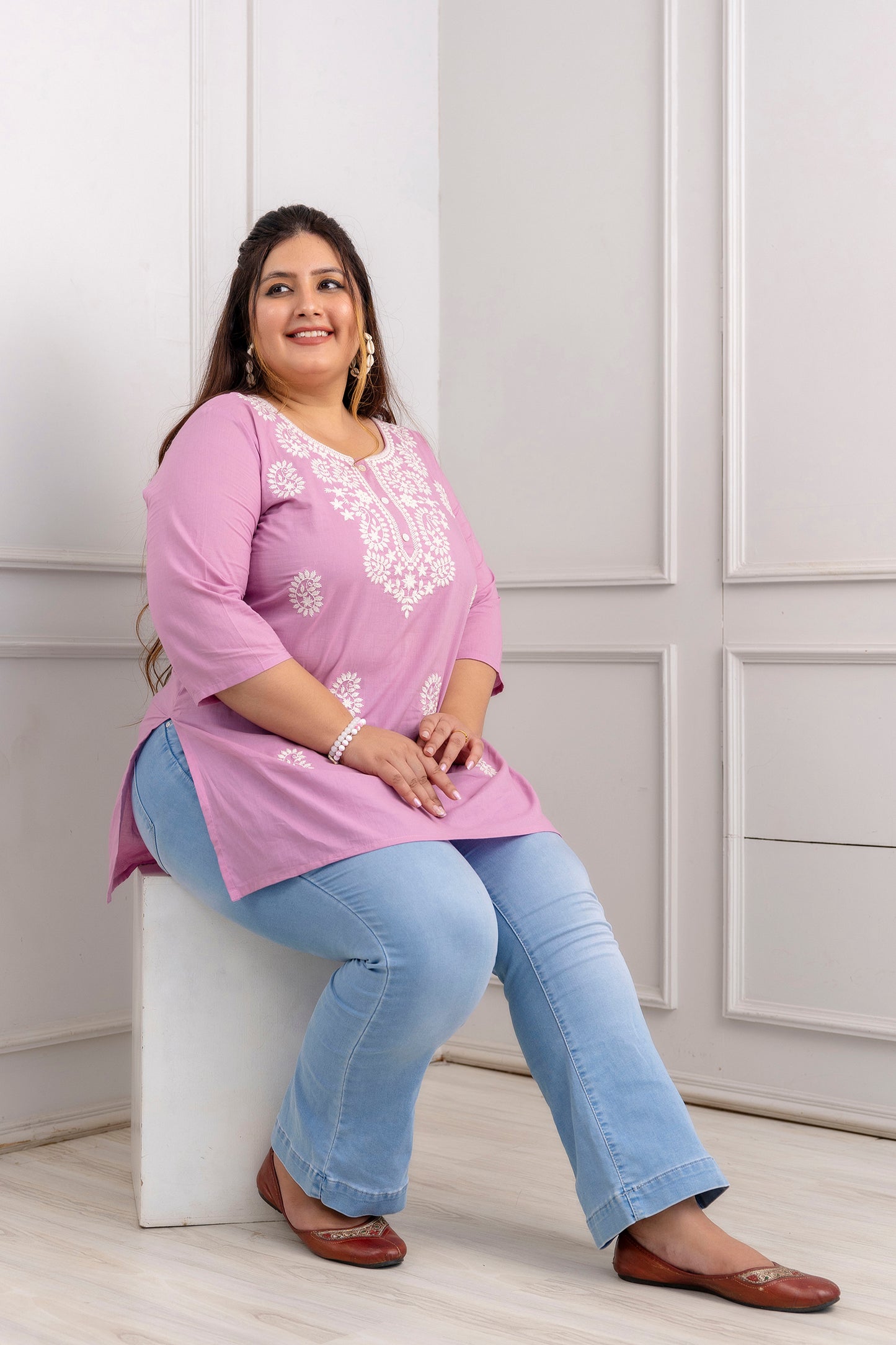 Light Pink Embroidered Pure Cotton Top