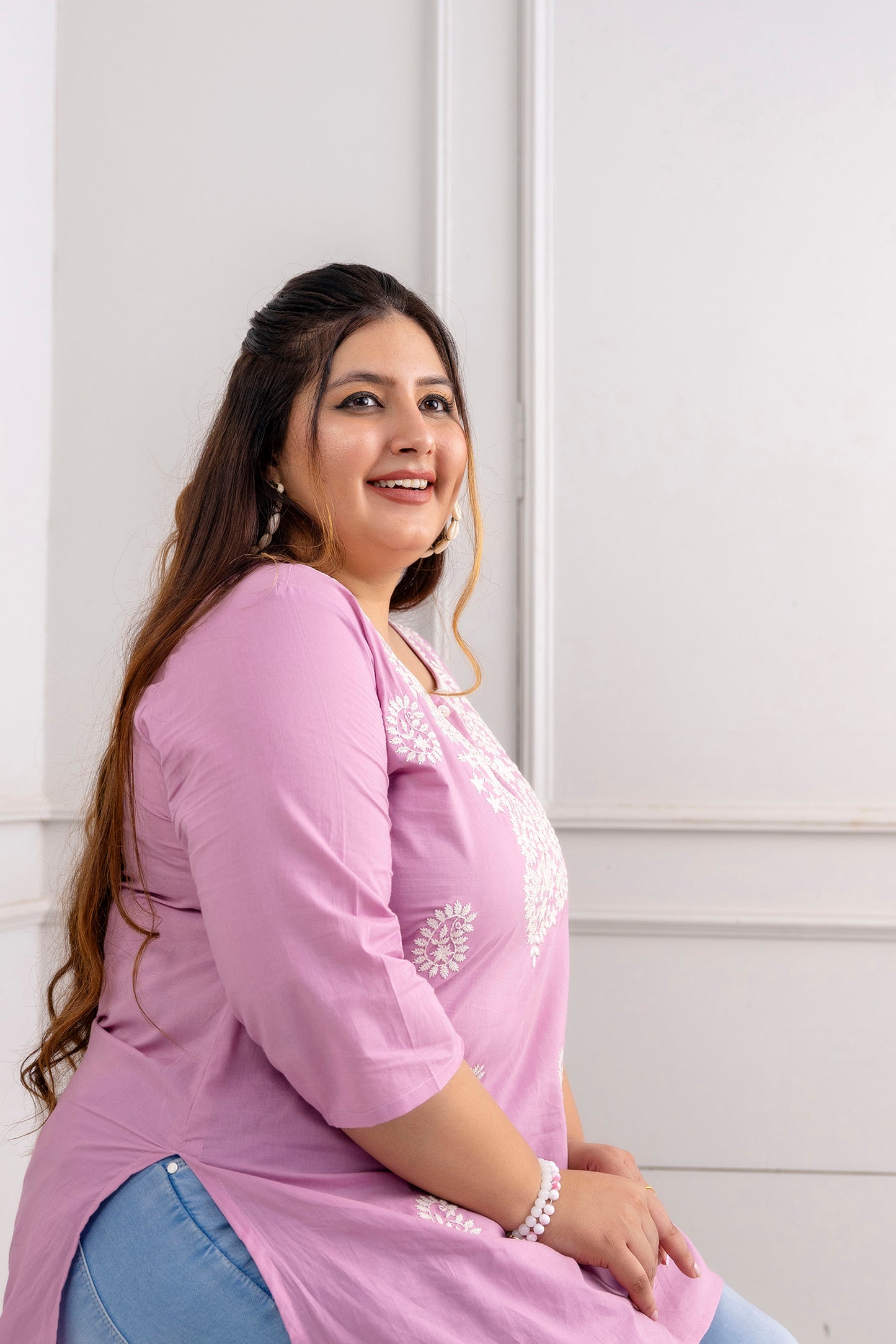 Light Pink Embroidered Pure Cotton Top