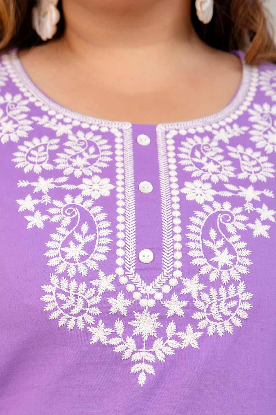 Light Purple Embroidered Pure Cotton Top