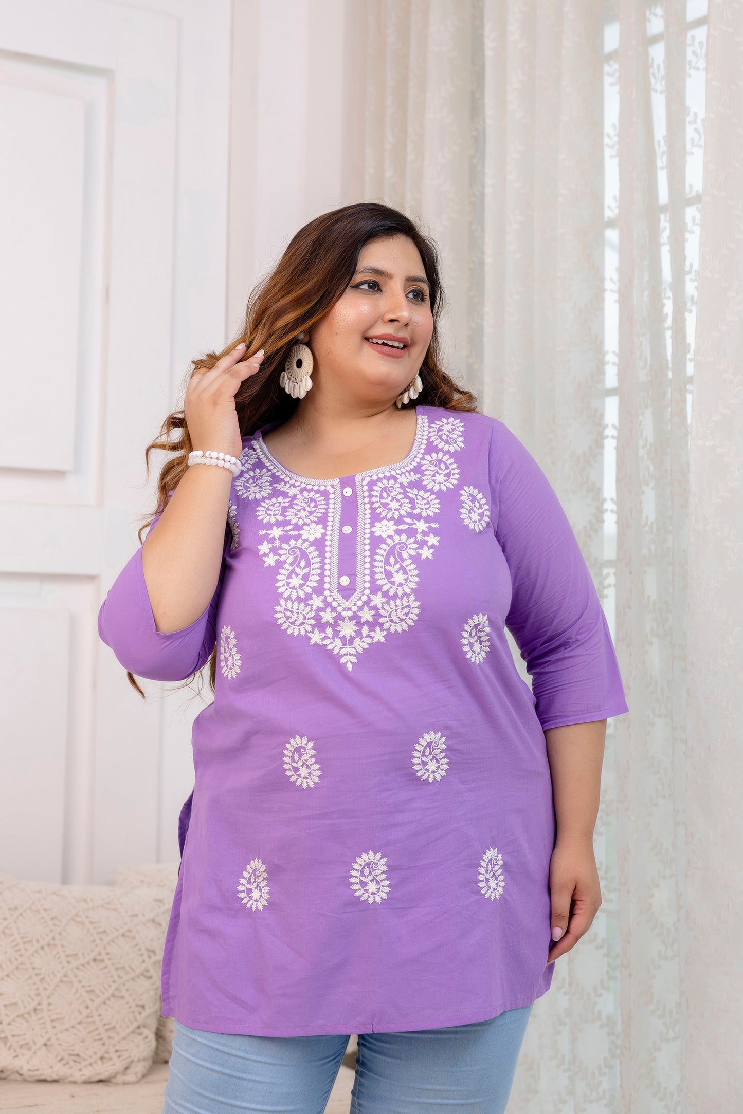 Light Purple Embroidered Pure Cotton Top