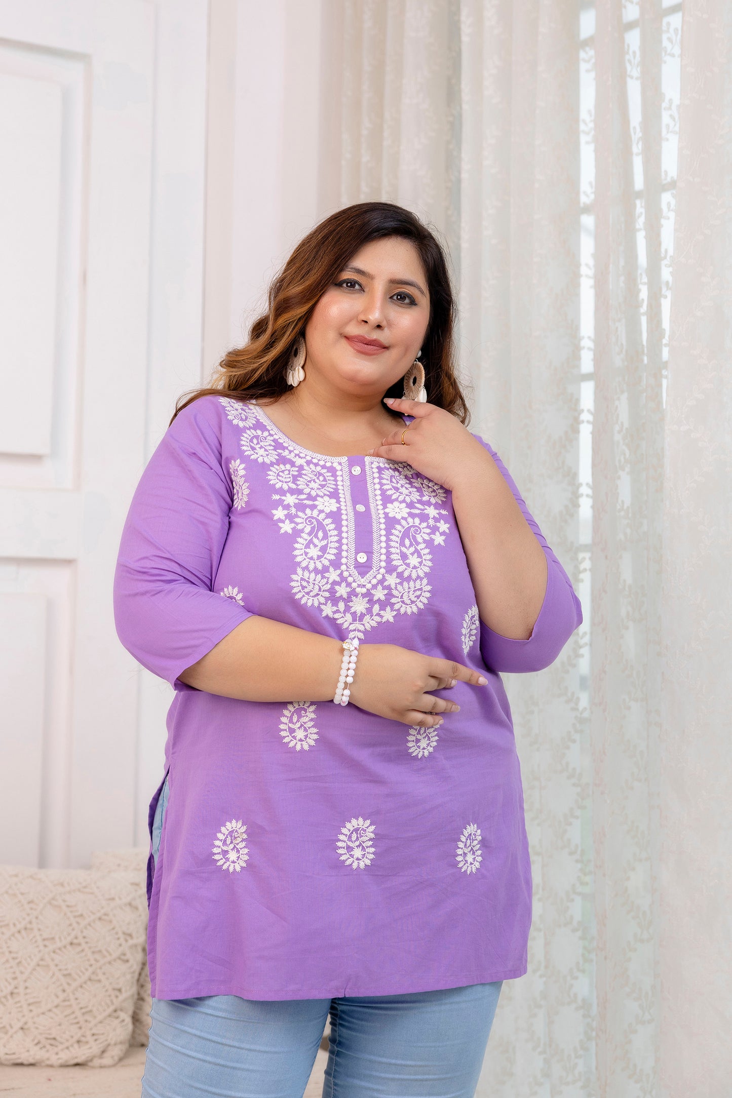 Light Purple Embroidered Pure Cotton Top