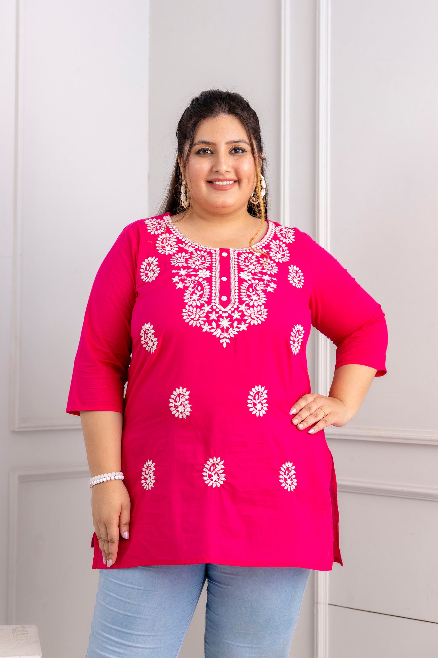 Pink Embroidered Pure Cotton Top