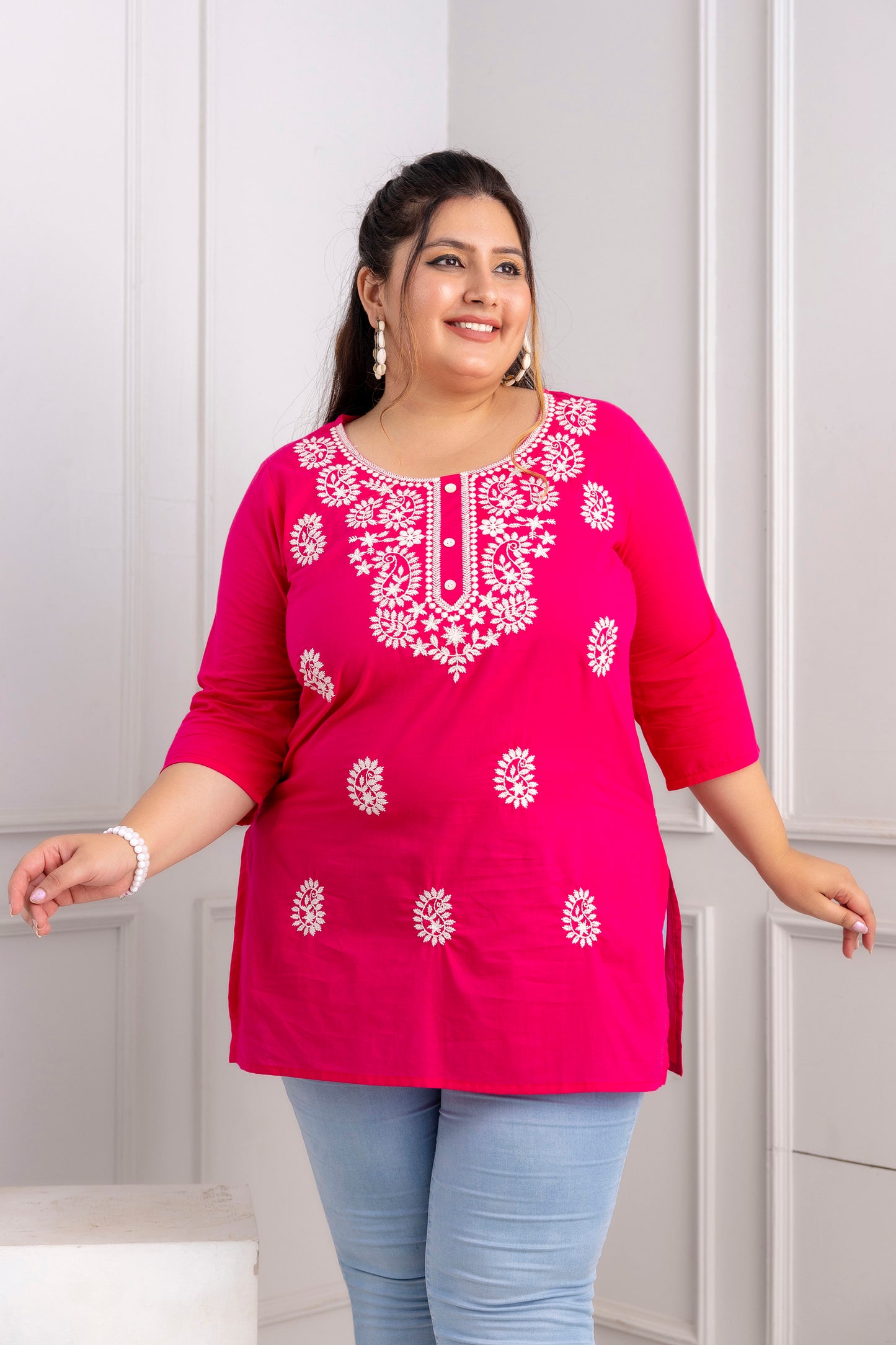 Pink Embroidered Pure Cotton Top