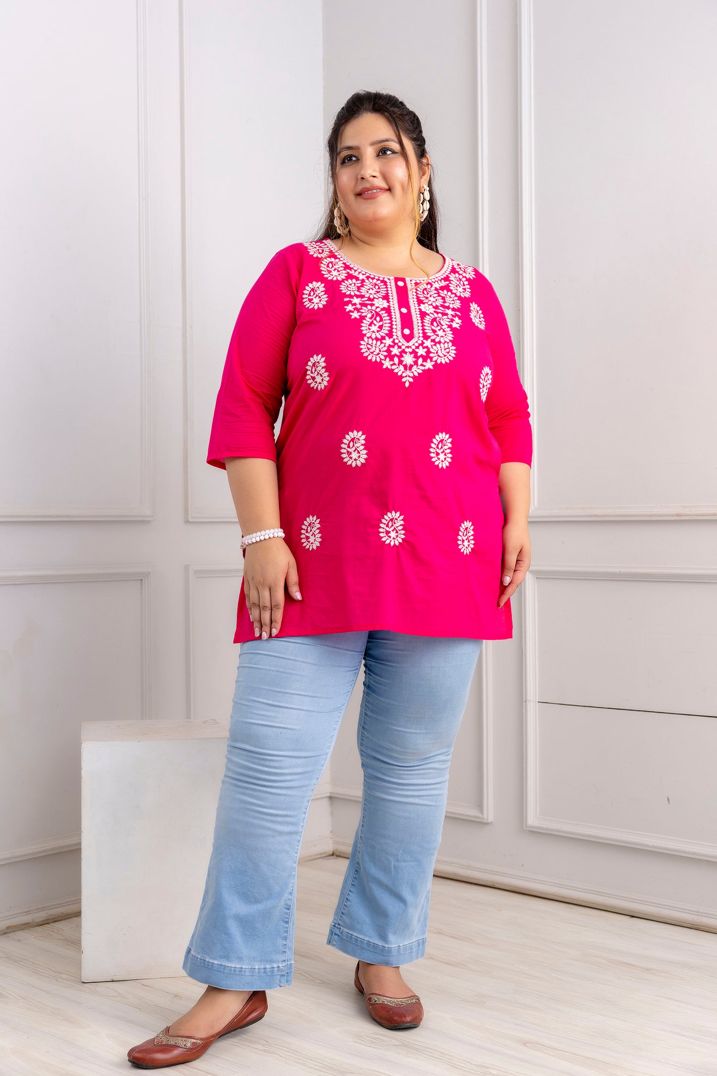 Pink Embroidered Pure Cotton Top