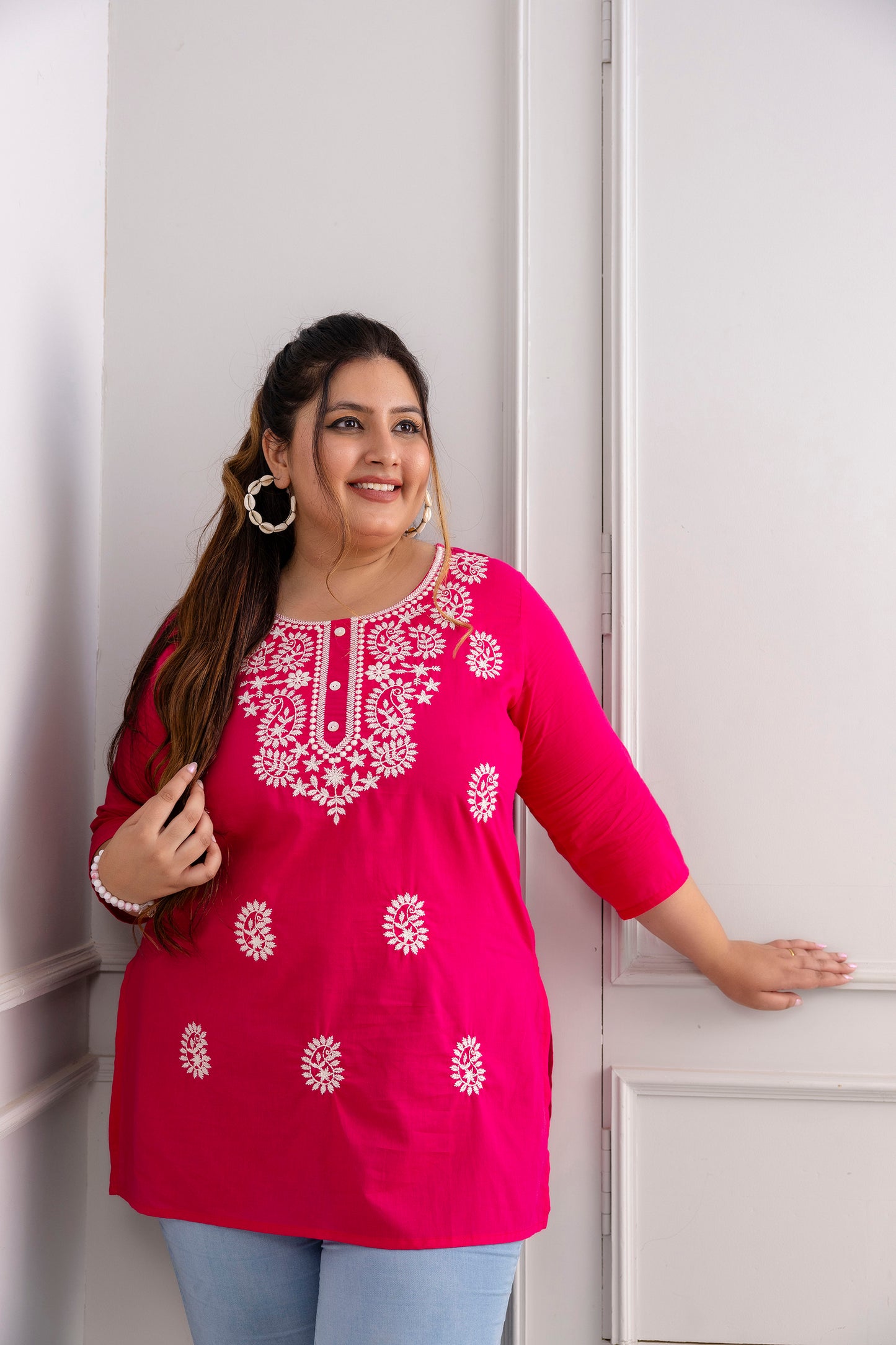 Pink Embroidered Pure Cotton Top