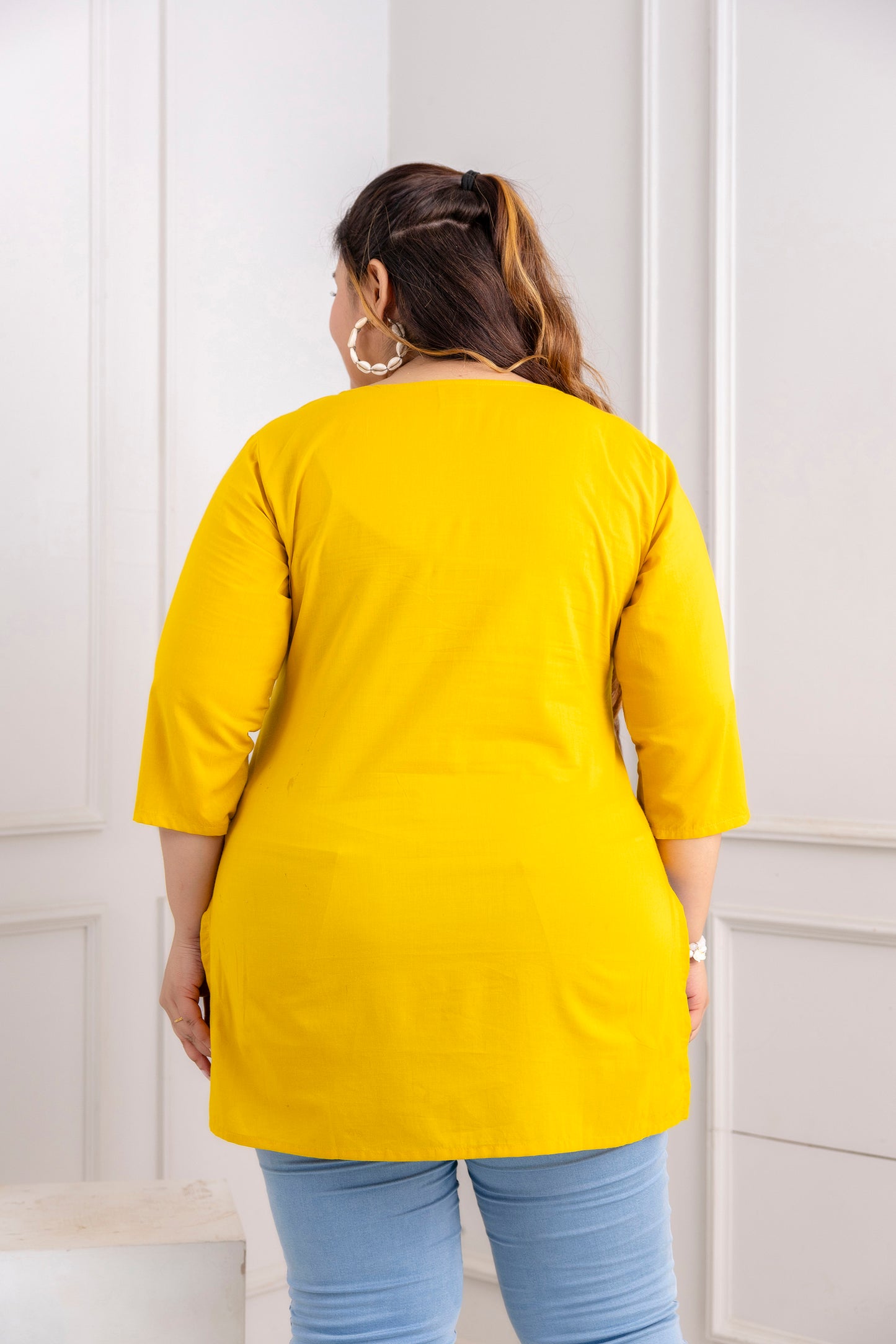Yellow Embroidered Pure Cotton Top