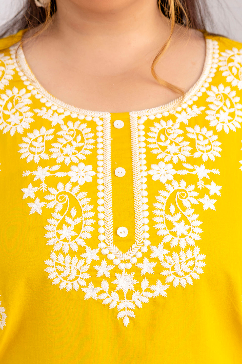Yellow Embroidered Pure Cotton Top