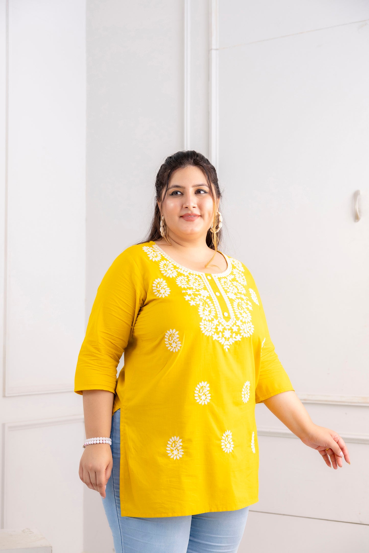 Yellow Embroidered Pure Cotton Top