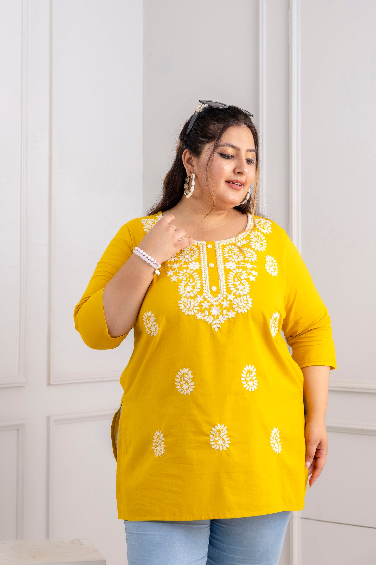 Yellow Embroidered Pure Cotton Top