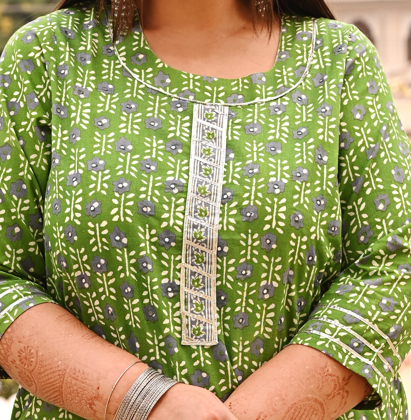 Fern Green Mirror Work Straight Kurti