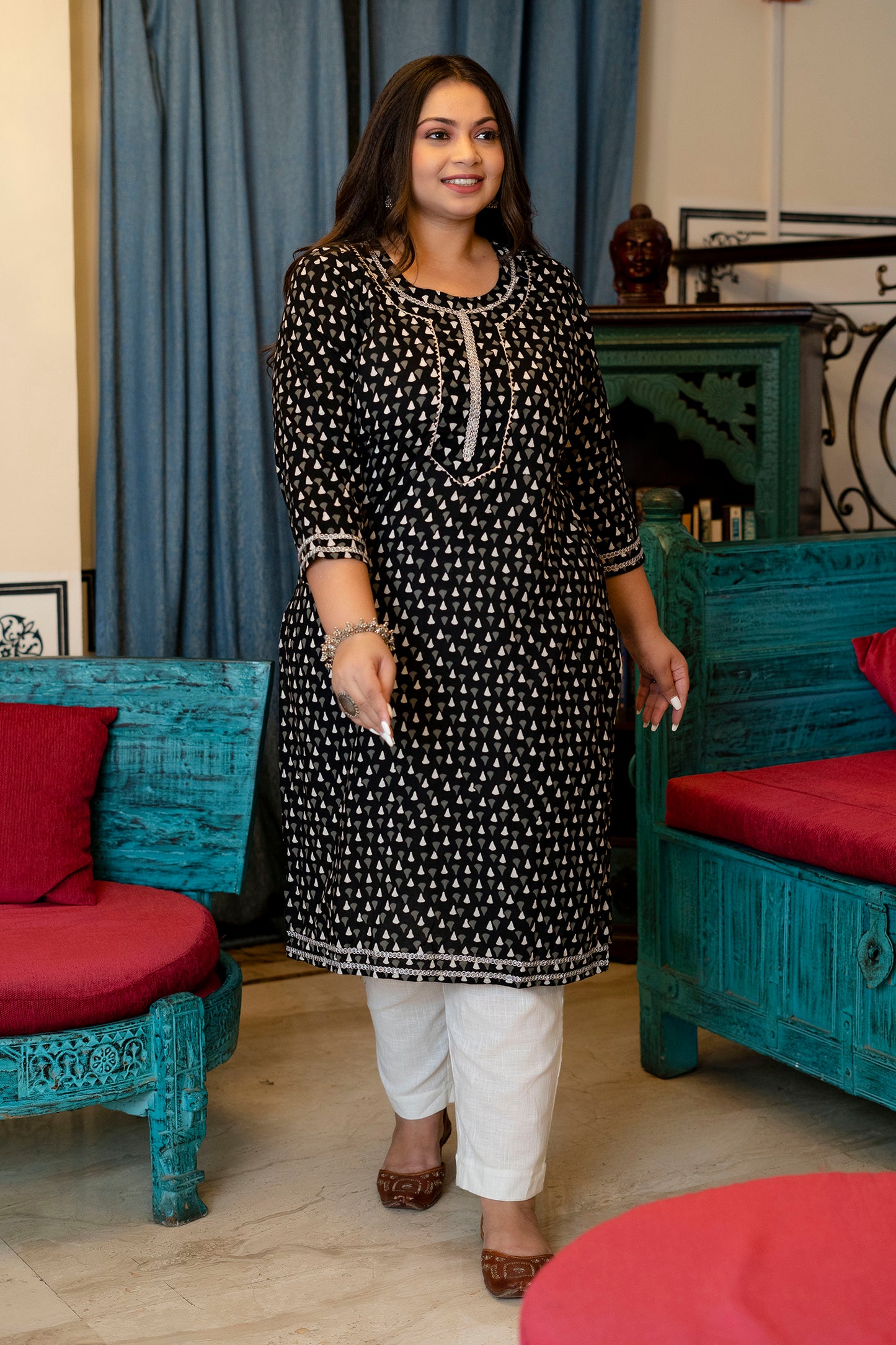 Black Pure Cotton Straight Kurti