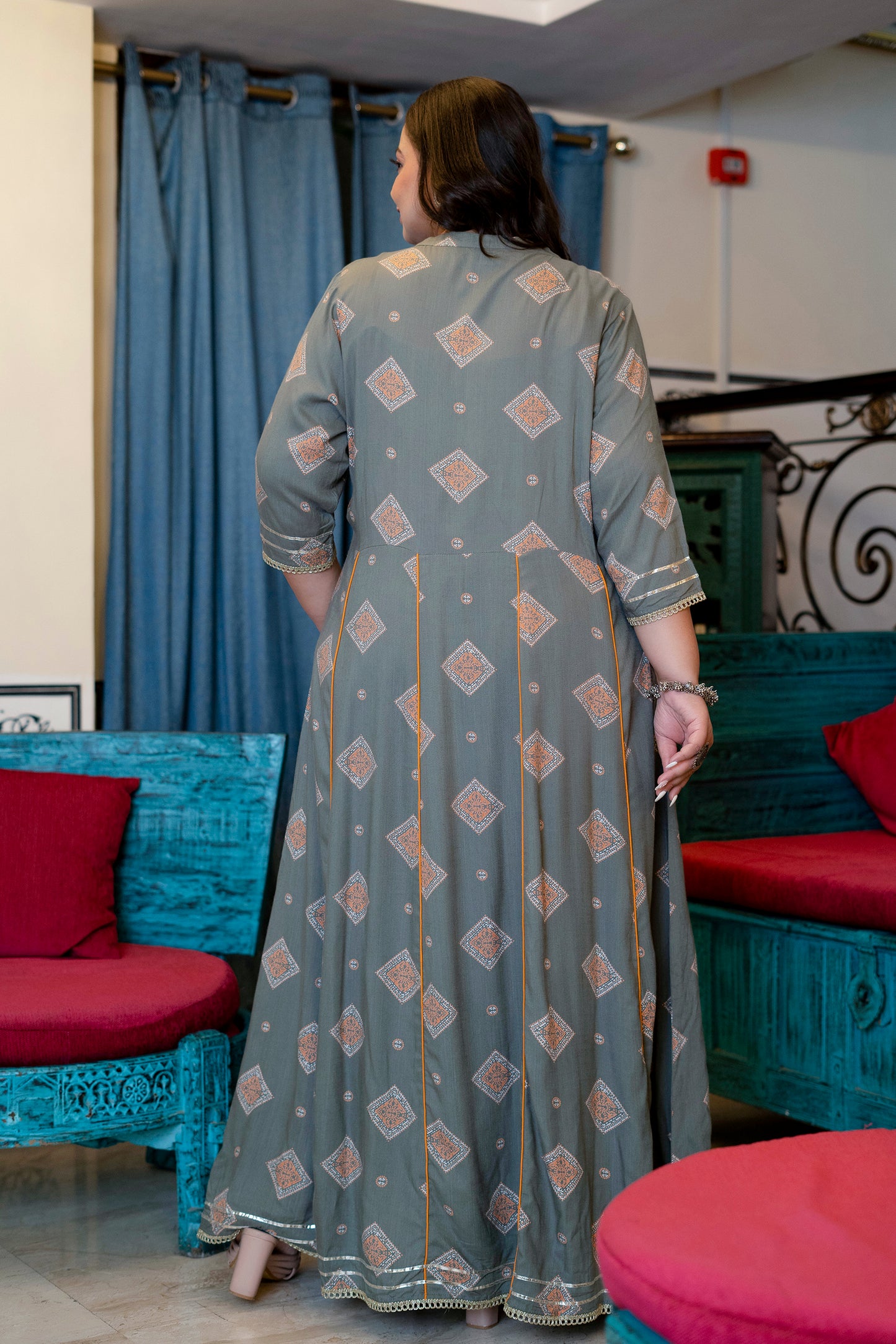 Grey Traditional Anarkali Kurti with Handwork