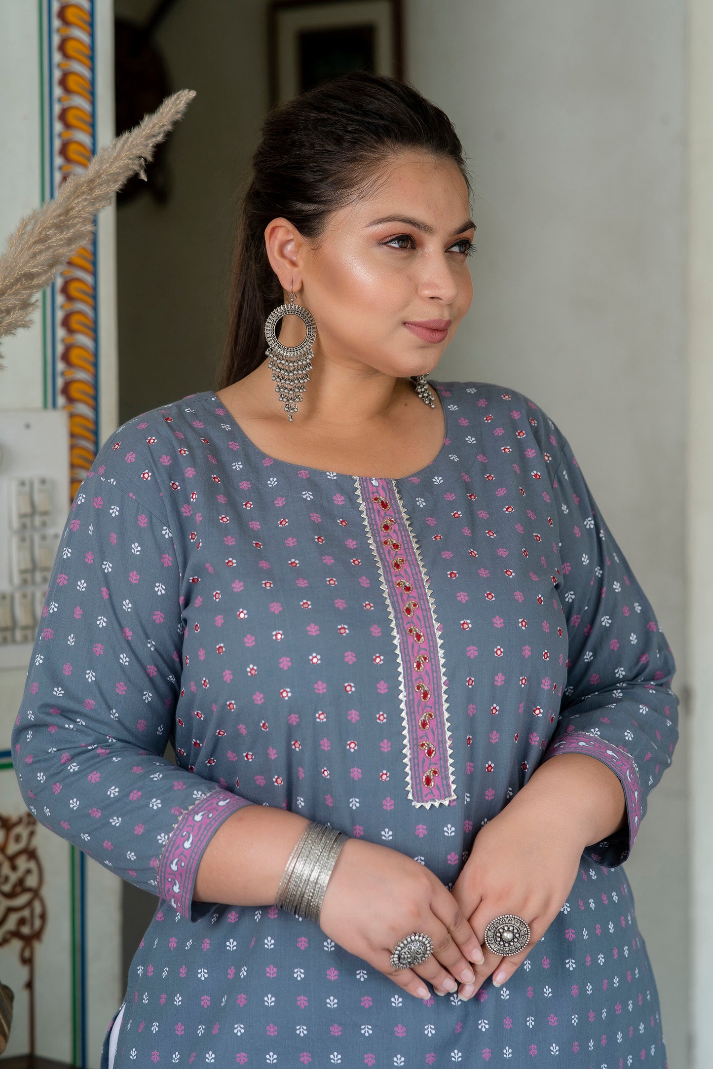 Grey Pure Cotton Straight Kurti