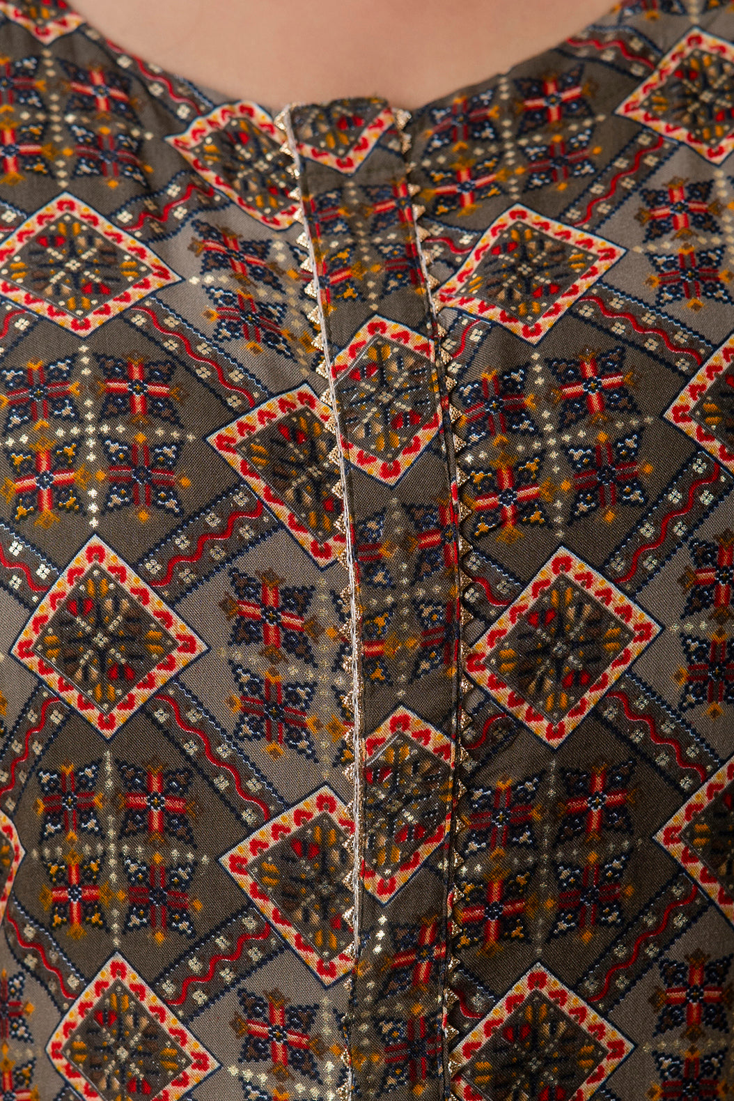 Brown Printed Front Slit Straight Kurti
