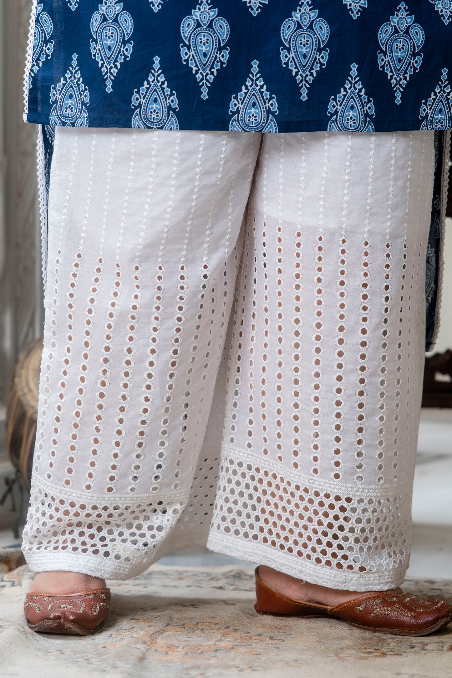 Cotton Sipli Work Palazzo (White)