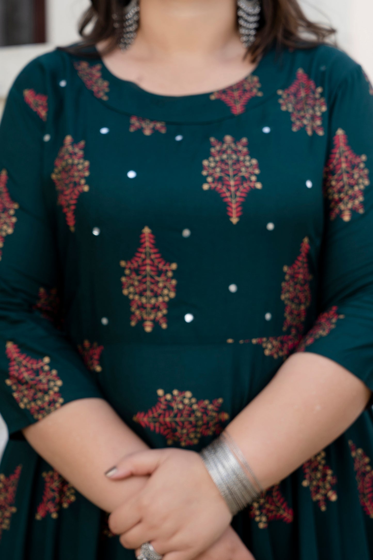 Green Anarkali Kurti With Mirrorwork