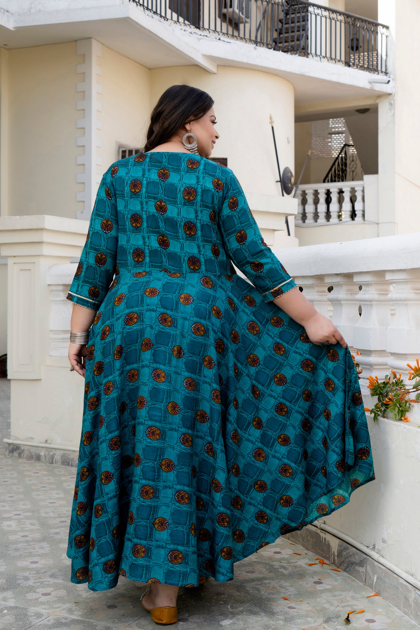 Teal Blue Anarkali Kurti With Hand Work