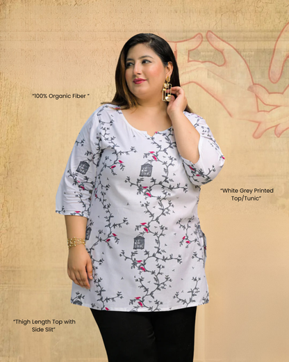 White Grey Printed Top/Tunic