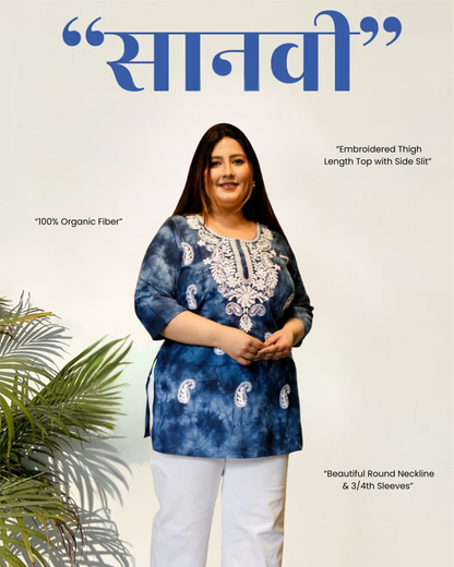 Blue Embroidered Regular Top